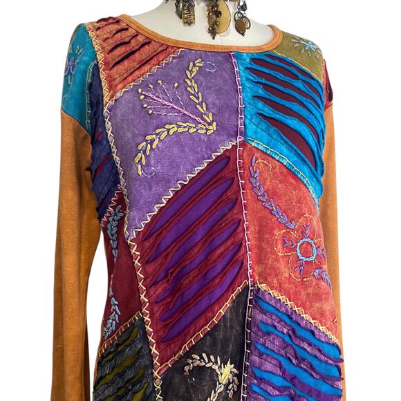 Rising International Colorful Hippie Boho Embroidery Patchwork Long Sleeve - Picture 4 of 12